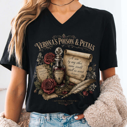 V-neck Black / S Shakespeare's Verona's Poison & Petals Romeo & Juliet V-Neck The Mystic Eden