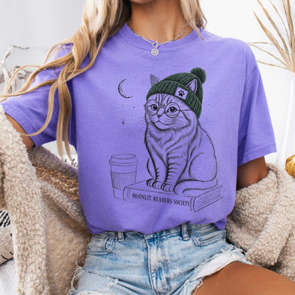 T-Shirt Violet / S Moonlit Readers Society Cat T-Shirt The Mystic Eden