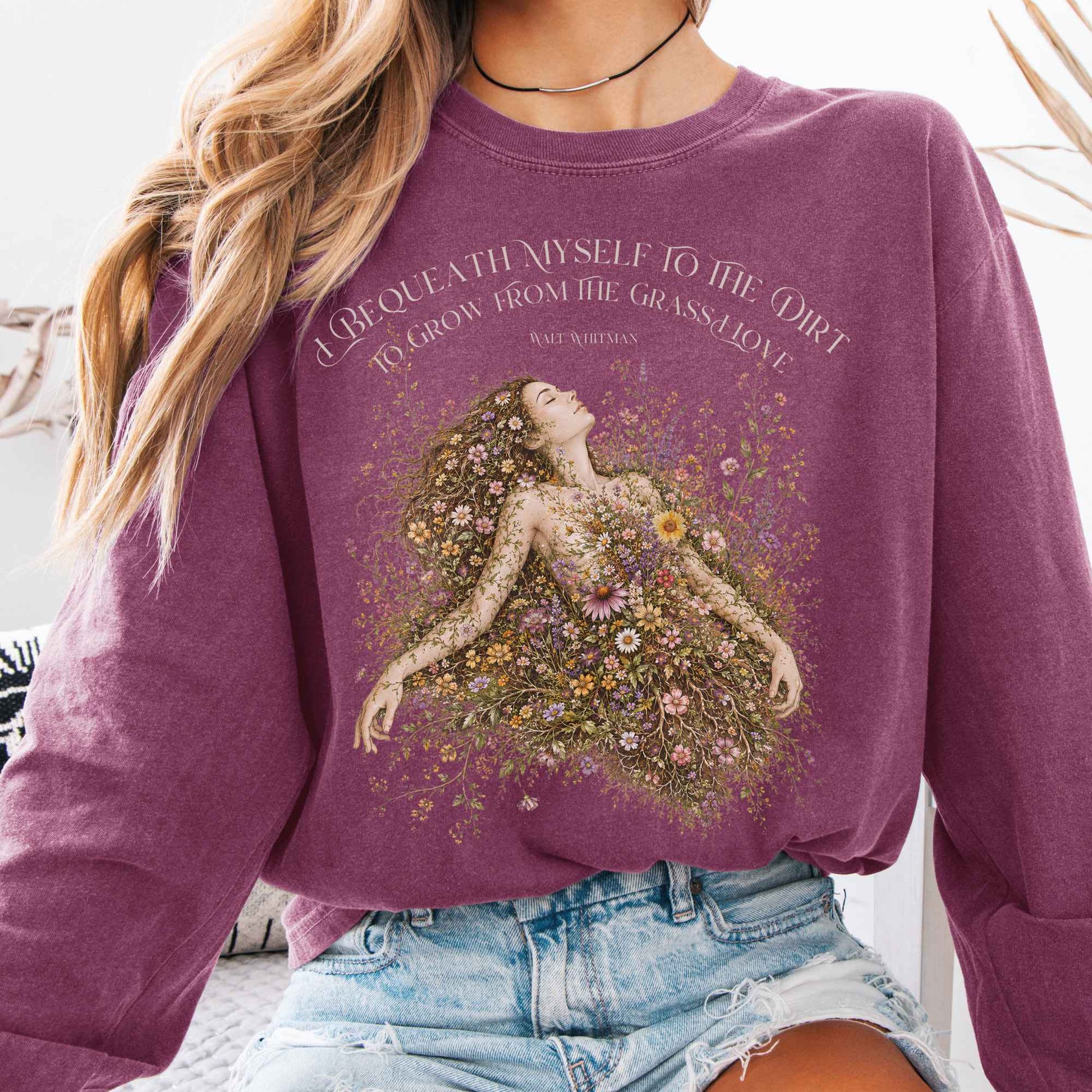 Long-sleeve Berry / S I Bequeath Myself to the Dirt Walt Whitman Long Sleeve The Mystic Eden