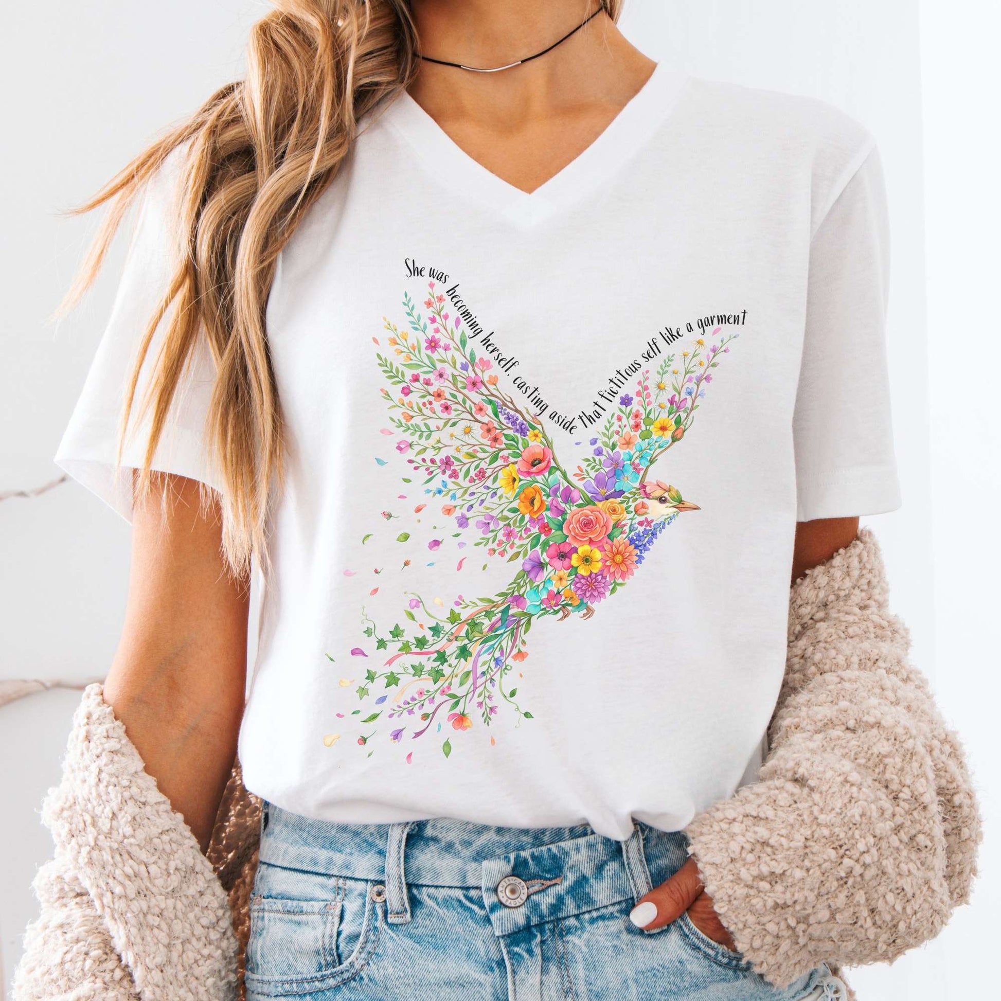V-neck White / S She Was Becoming Herself Kate Chopin V-Neck The Mystic Eden