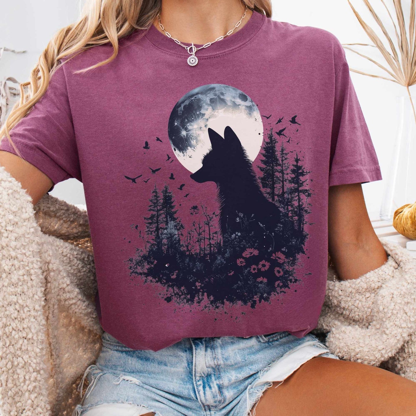 Black Silhouette Moonlit Fox Shirt