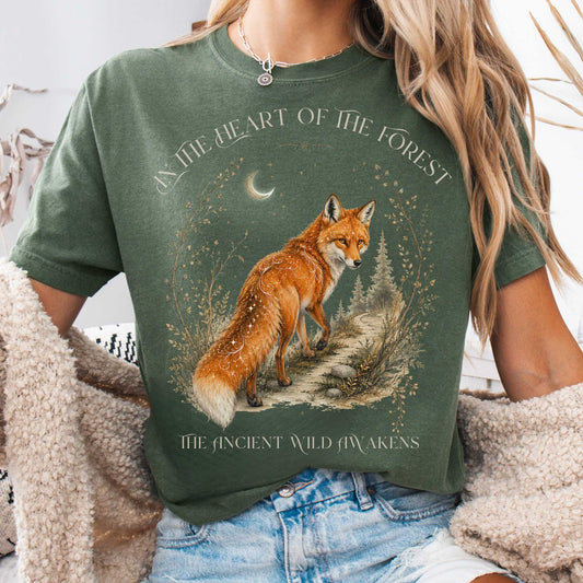 T-Shirt Moss / S In the Heart of the Forest The Ancient Wild Awakens Fox T-Shirt The Mystic Eden