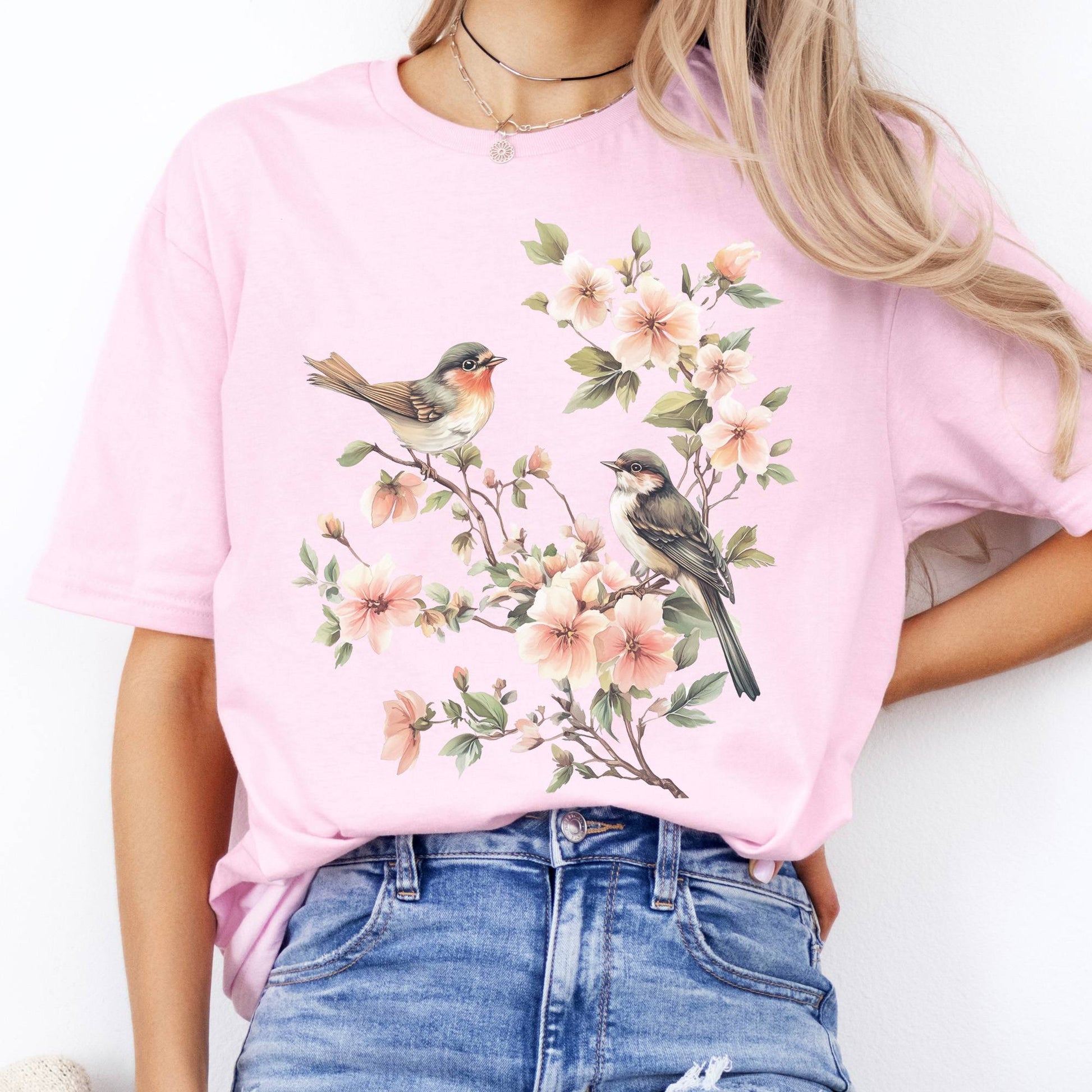 T-Shirt Whimsical Birds Floral Cottagecore  T-Shirt The Mystic Eden