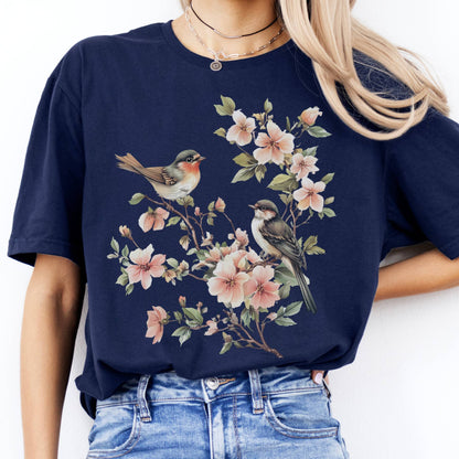 T-Shirt Whimsical Birds Floral Cottagecore  T-Shirt The Mystic Eden