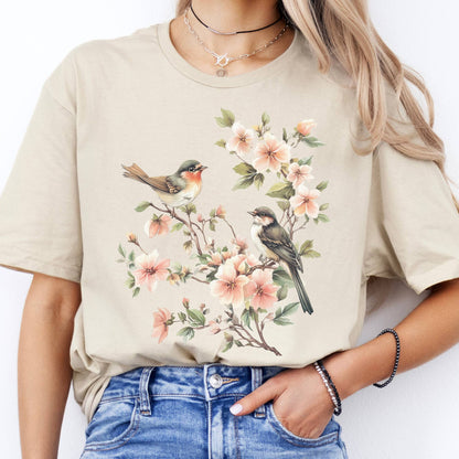 T-Shirt Whimsical Birds Floral Cottagecore  T-Shirt The Mystic Eden
