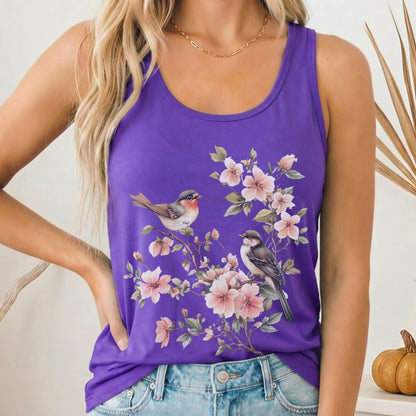 Tank Top Solid Purple Rush / XS Whimsical Birds Floral Women's Racerback Tank Top The Mystic Eden