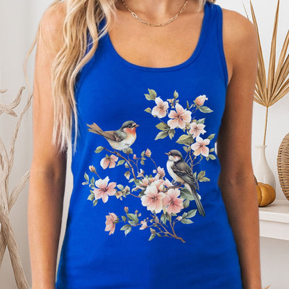 Tank Top Solid Royal / XS Whimsical Birds Floral Women's Racerback Tank Top The Mystic Eden
