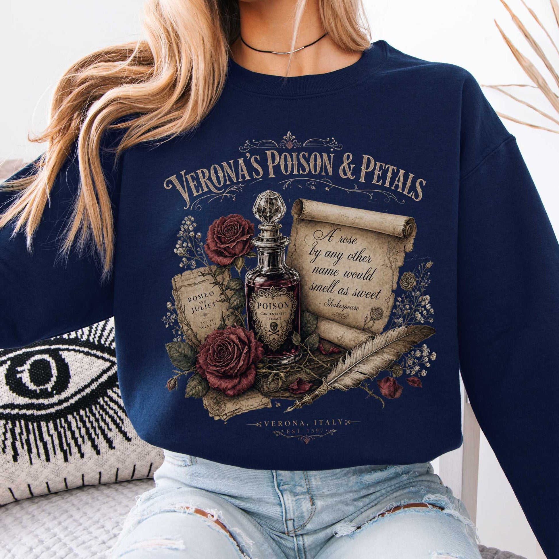 Sweatshirt Navy / S Shakespeare's Verona's Poison & Petals Romeo & Juliet Crewneck Sweatshirt The Mystic Eden