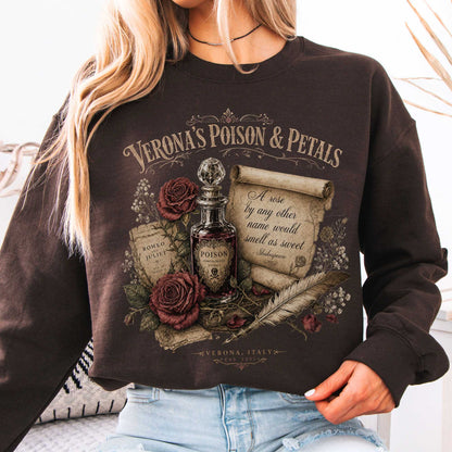Sweatshirt Dark Chocolate / S Shakespeare's Verona's Poison & Petals Romeo & Juliet Crewneck Sweatshirt The Mystic Eden
