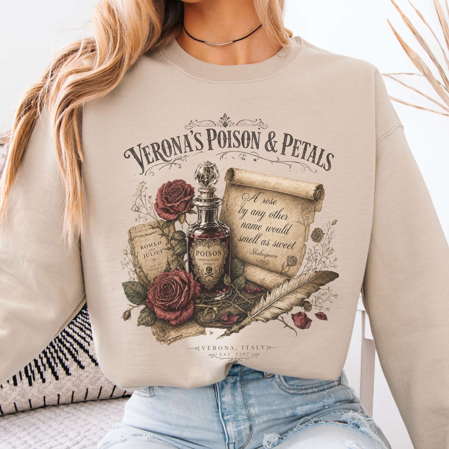 Sweatshirt Sand / S Shakespeare's Verona's Poison & Petals Romeo & Juliet Crewneck Sweatshirt The Mystic Eden