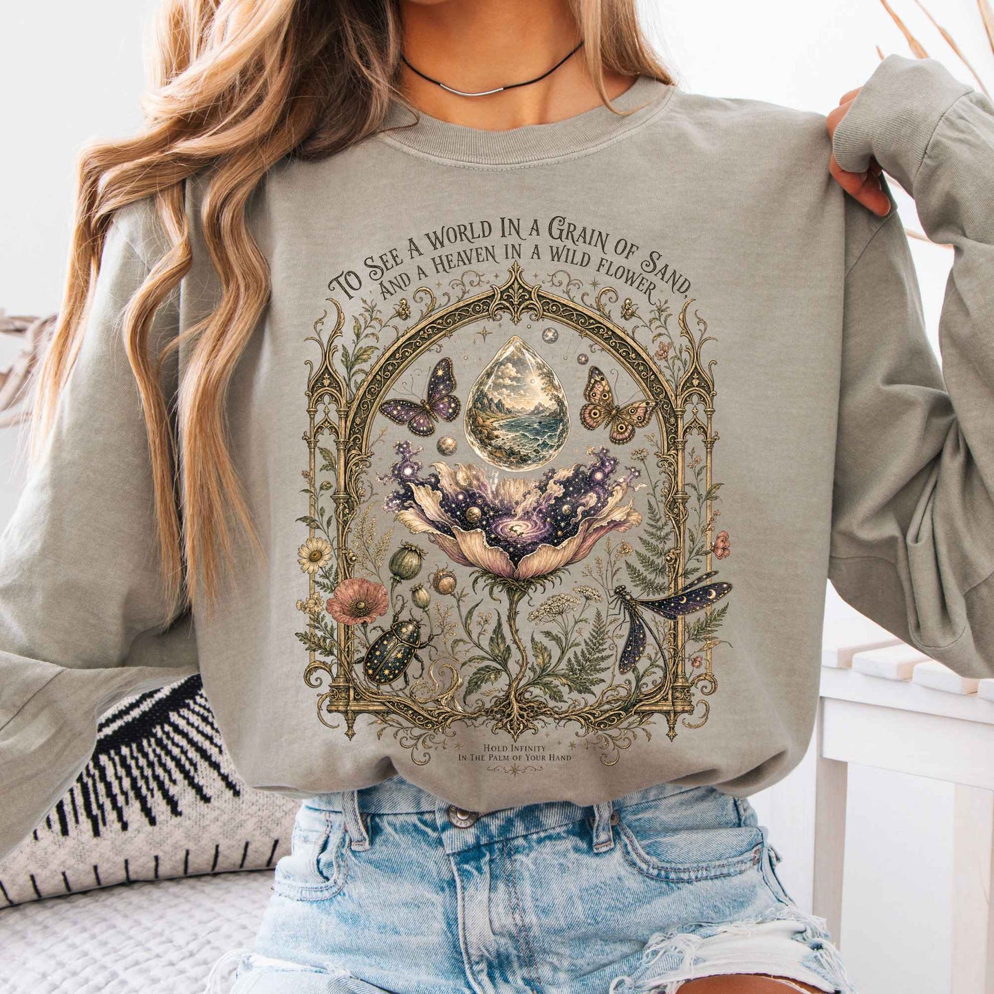 Long-sleeve Sandstone / S To See a World in a Grain of Sand William Blake Literary Long Sleeve The Mystic Eden