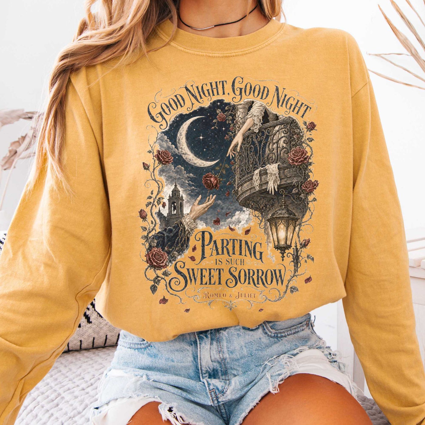 Long-sleeve Mustard / S Parting Is Such Sweet Sorrow Romeo and Juliet Shakespeare Long Sleeve The Mystic Eden