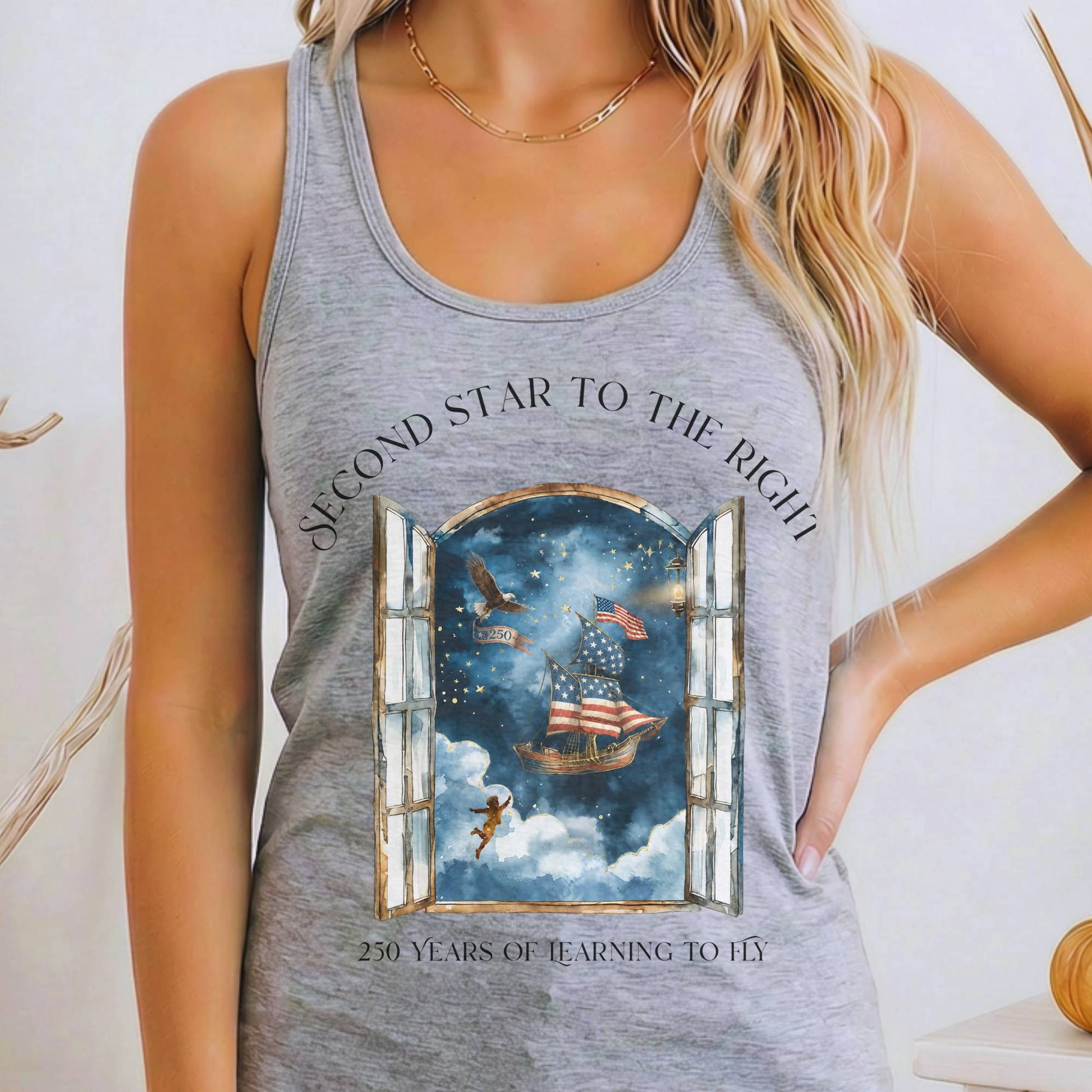 Tank Top Heather Grey / XS Second Star to the Right America 250 Commemorative Women's Lightweight Tank Top The Mystic Eden
