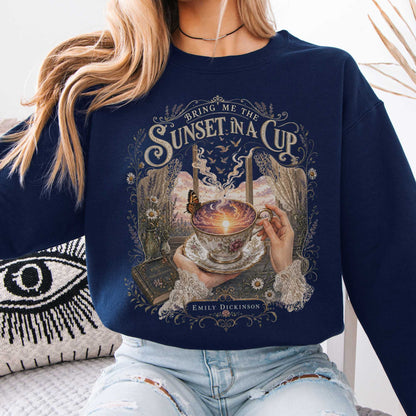 Sweatshirt Navy / S Bring Me the Sunset in a Cup Emily Dickinson Literary Crewneck Sweatshirt The Mystic Eden