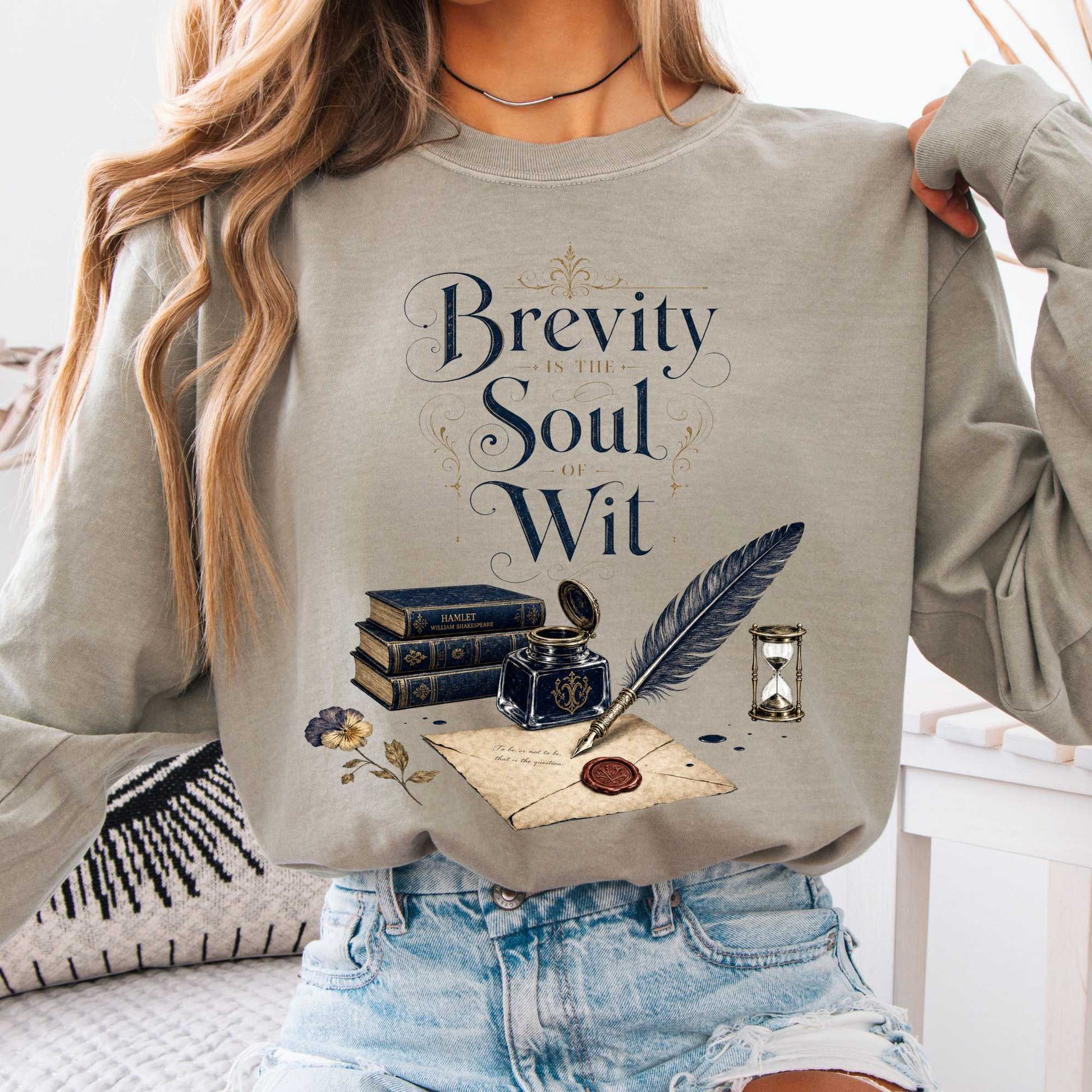 Long-sleeve Sandstone / S Brevity Is the Soul of Wit Shakespeare Literary Long Sleeve The Mystic Eden