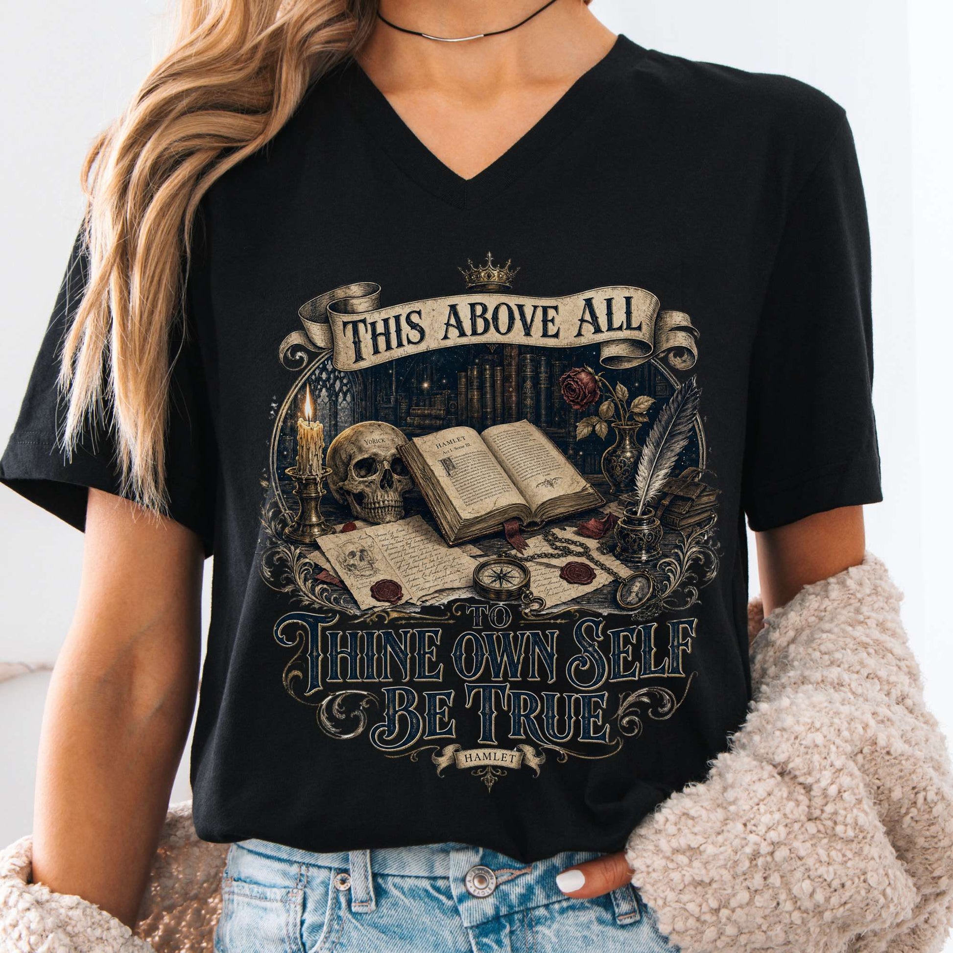 V-neck Black / S To Thine Own Self Be True Hamlet Shakespeare V-Neck The Mystic Eden