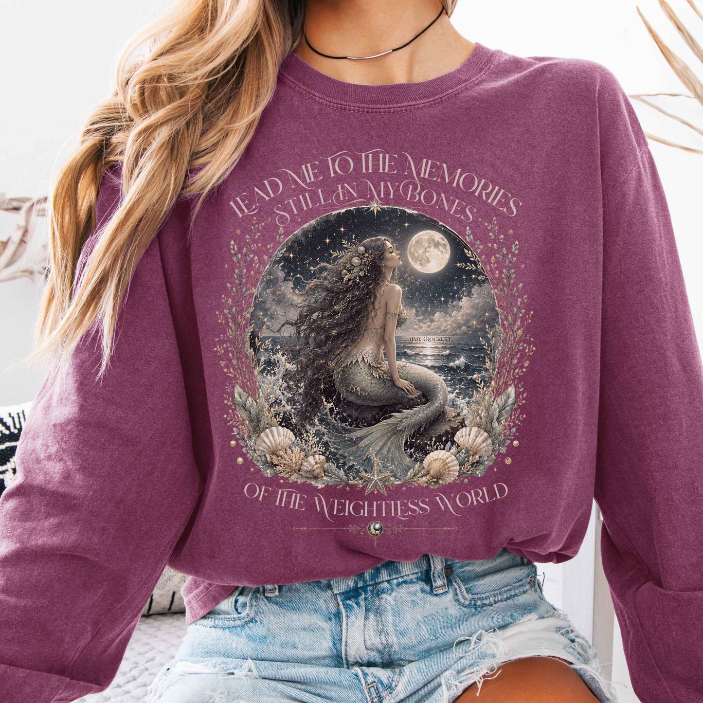 Long-sleeve Berry / S A Mermaid's Memories Of The Weightless World Amy Crockett Long Sleeve The Mystic Eden