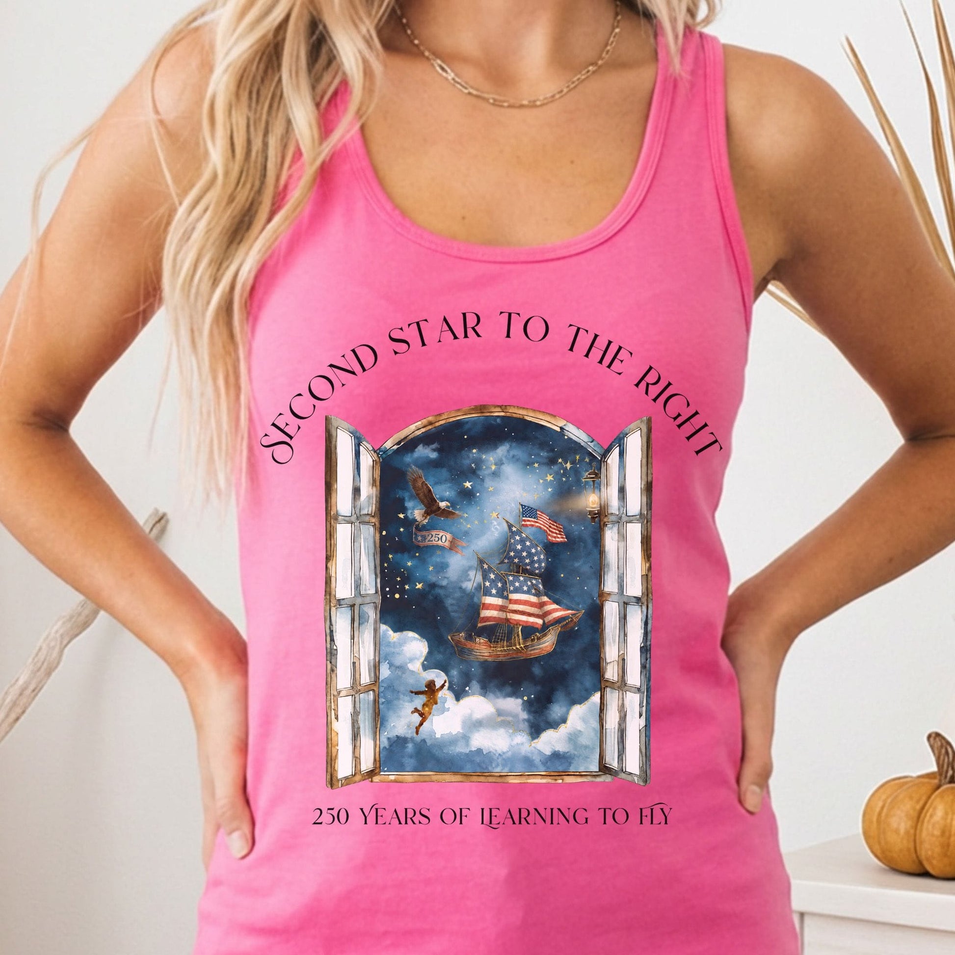 Tank Top Solid Hot Pink / XS Second Star to the Right America 250 Commemorative Women's Lightweight Tank Top The Mystic Eden