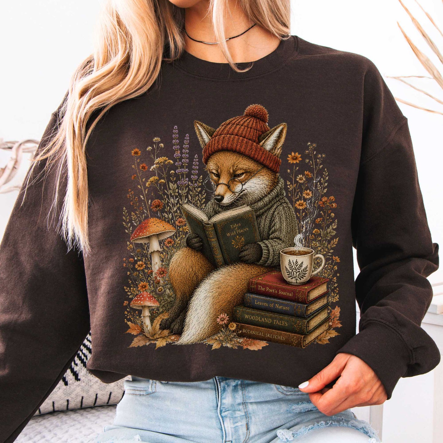Sweatshirt Dark Chocolate / S The Woodland Reader Fox Crewneck Sweatshirt The Mystic Eden