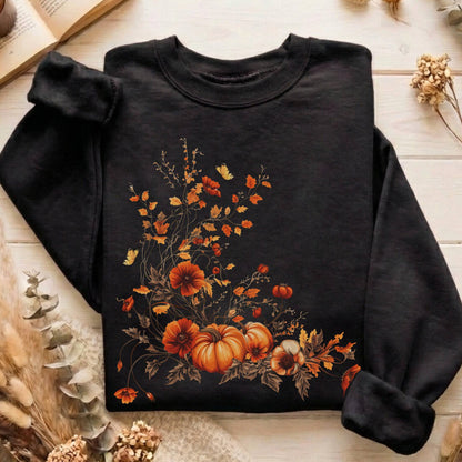 Sweatshirt Black / S Fall Floral Pumpkin Sweatshirt The Mystic Eden