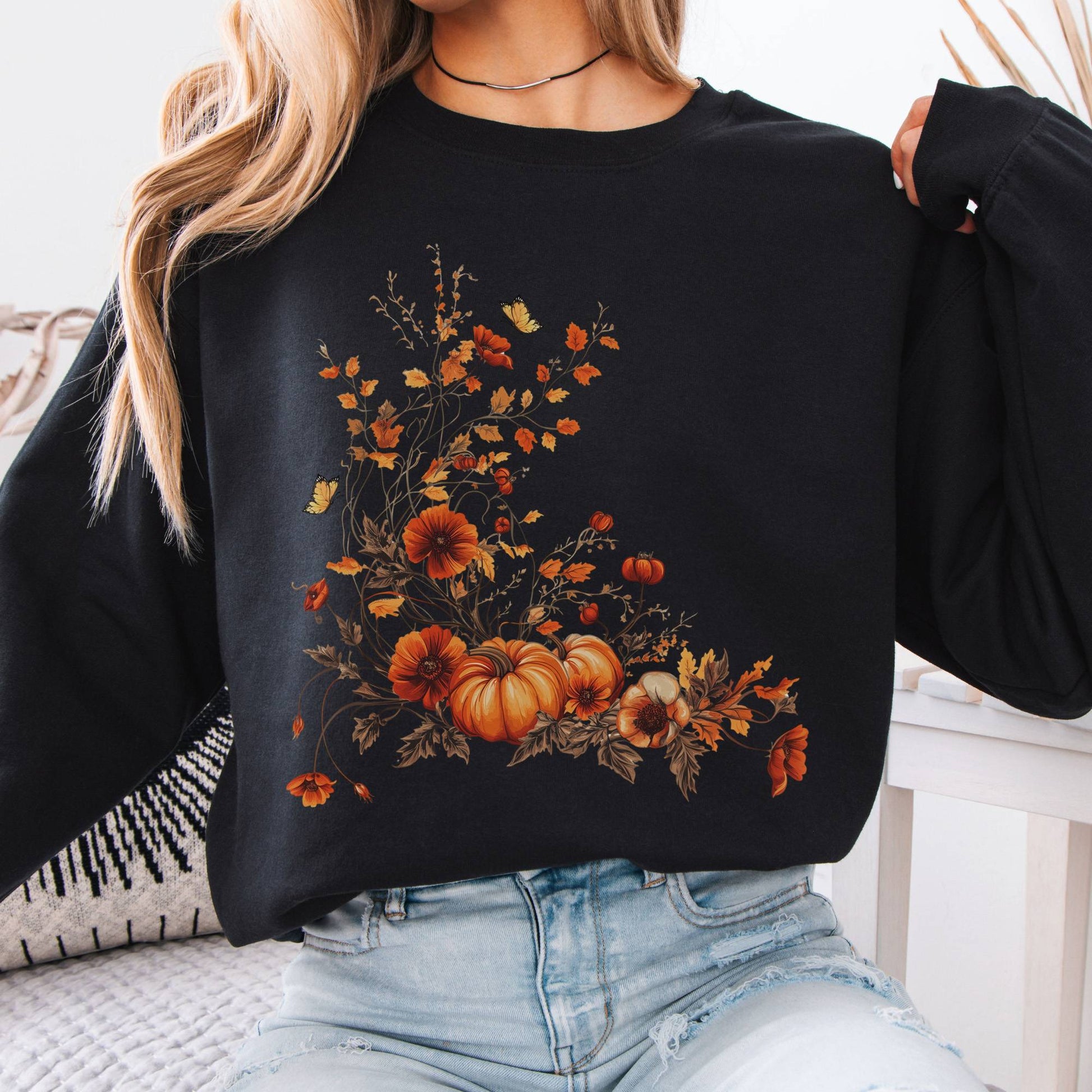 Sweatshirt Fall Floral Pumpkin Sweatshirt The Mystic Eden