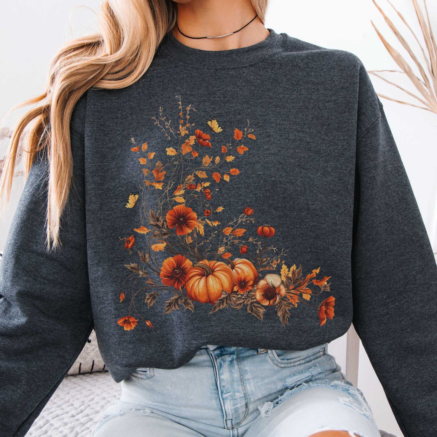 Sweatshirt Fall Floral Pumpkin Sweatshirt The Mystic Eden