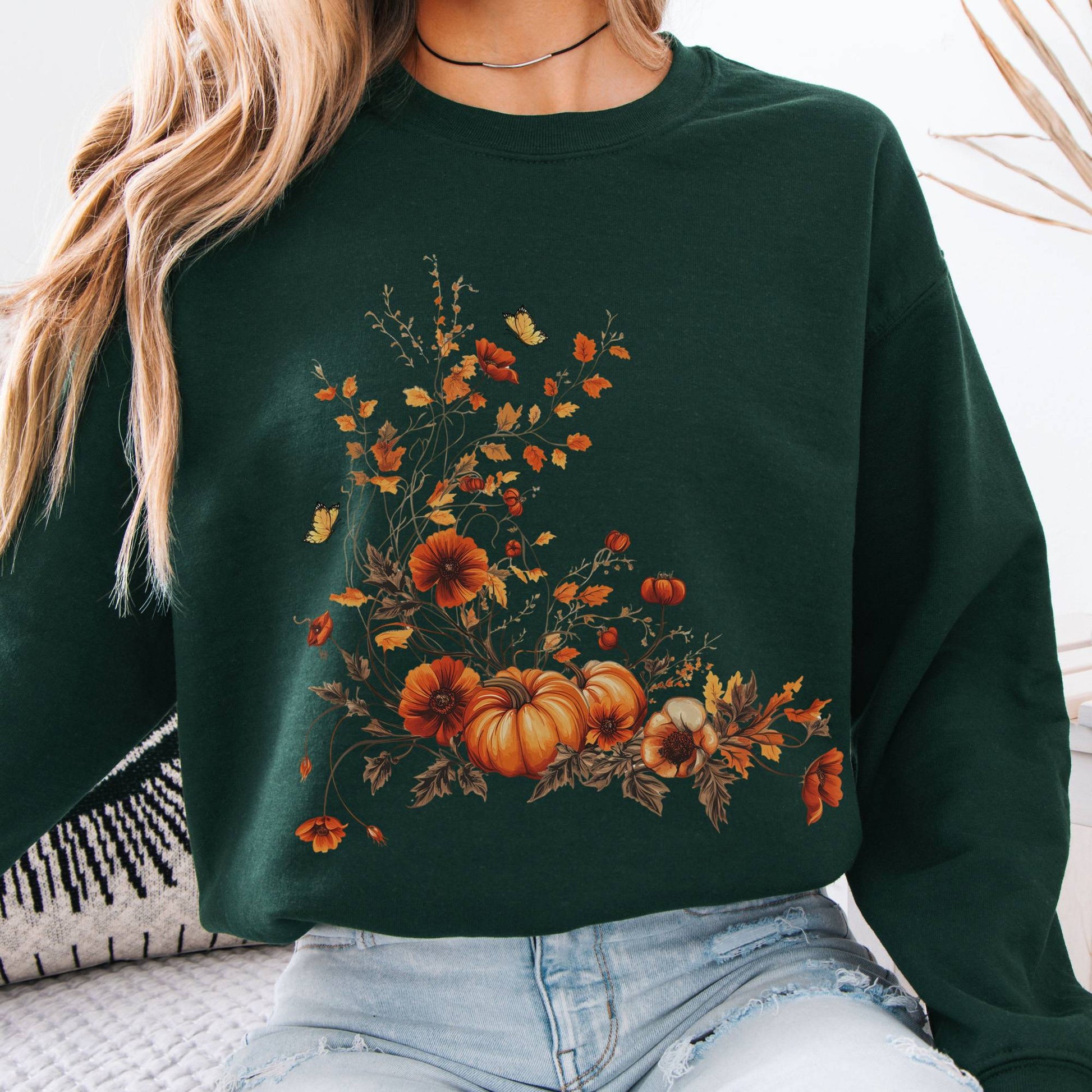 Sweatshirt Fall Floral Pumpkin Sweatshirt The Mystic Eden