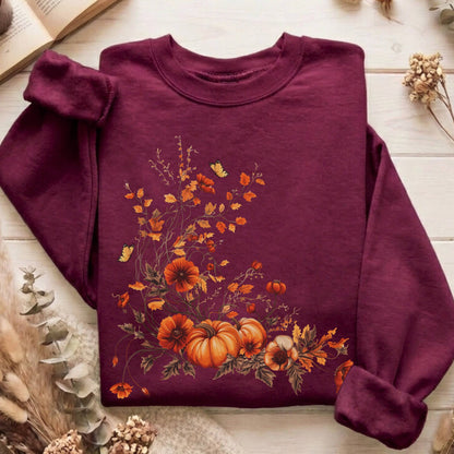 Sweatshirt Maroon / S Fall Floral Pumpkin Sweatshirt The Mystic Eden