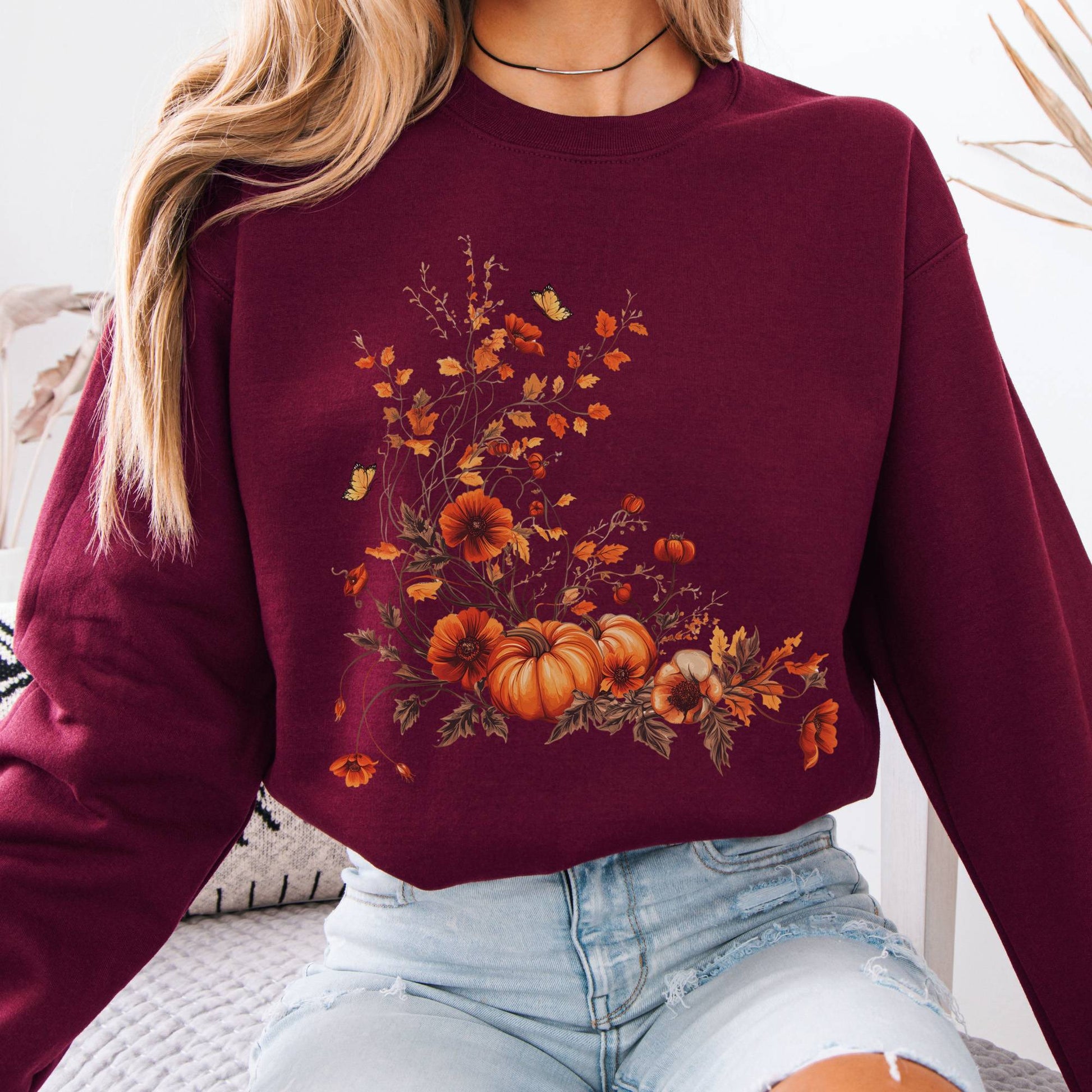 Sweatshirt Fall Floral Pumpkin Sweatshirt The Mystic Eden