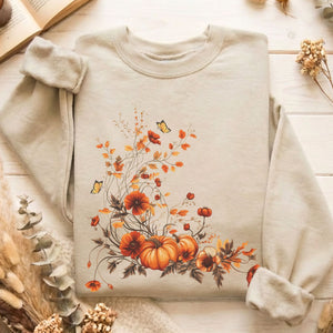 Sweatshirt Sand / S Fall Floral Pumpkin Sweatshirt The Mystic Eden