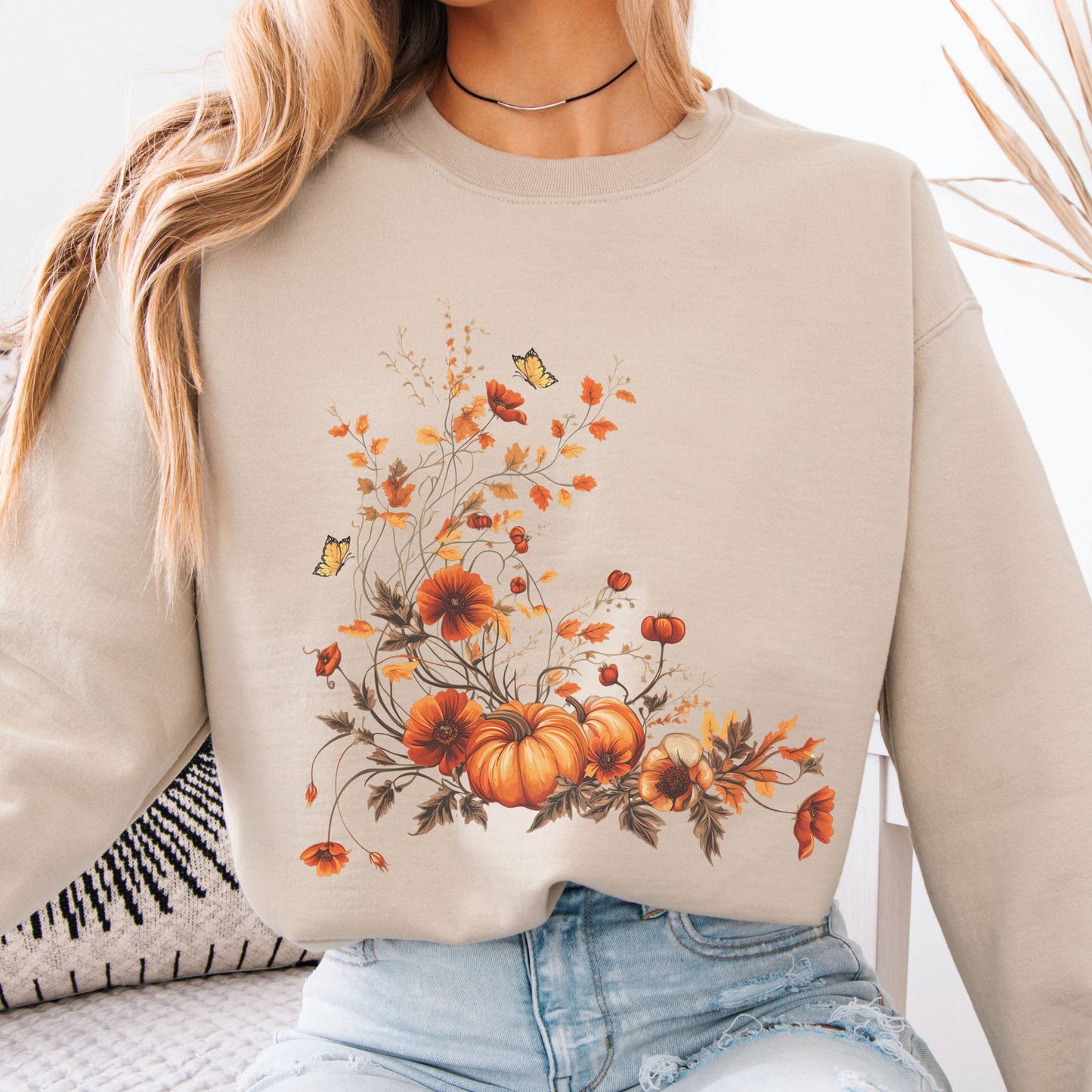 Sweatshirt Fall Floral Pumpkin Sweatshirt The Mystic Eden