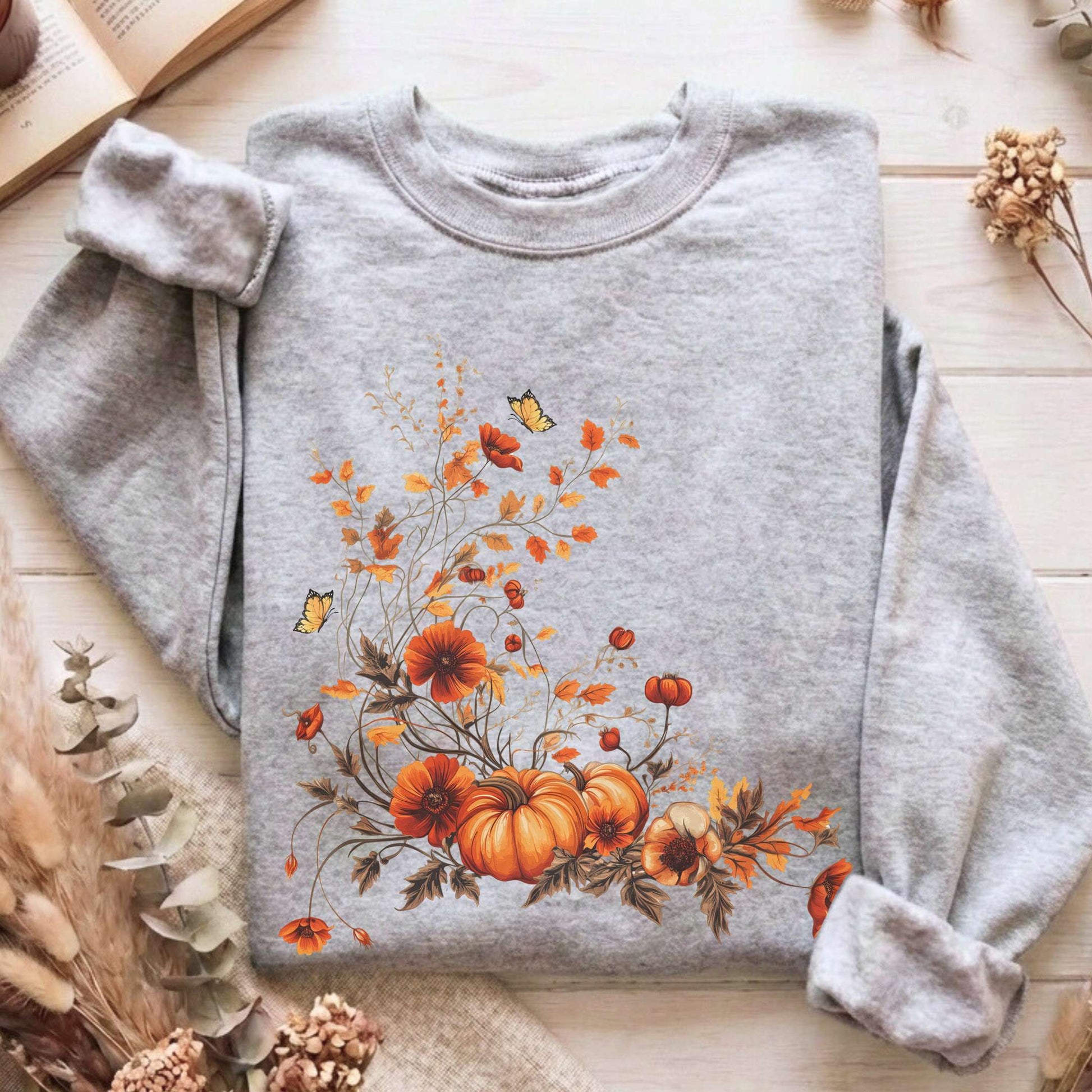 Sweatshirt Sport Grey / S Fall Floral Pumpkin Sweatshirt The Mystic Eden