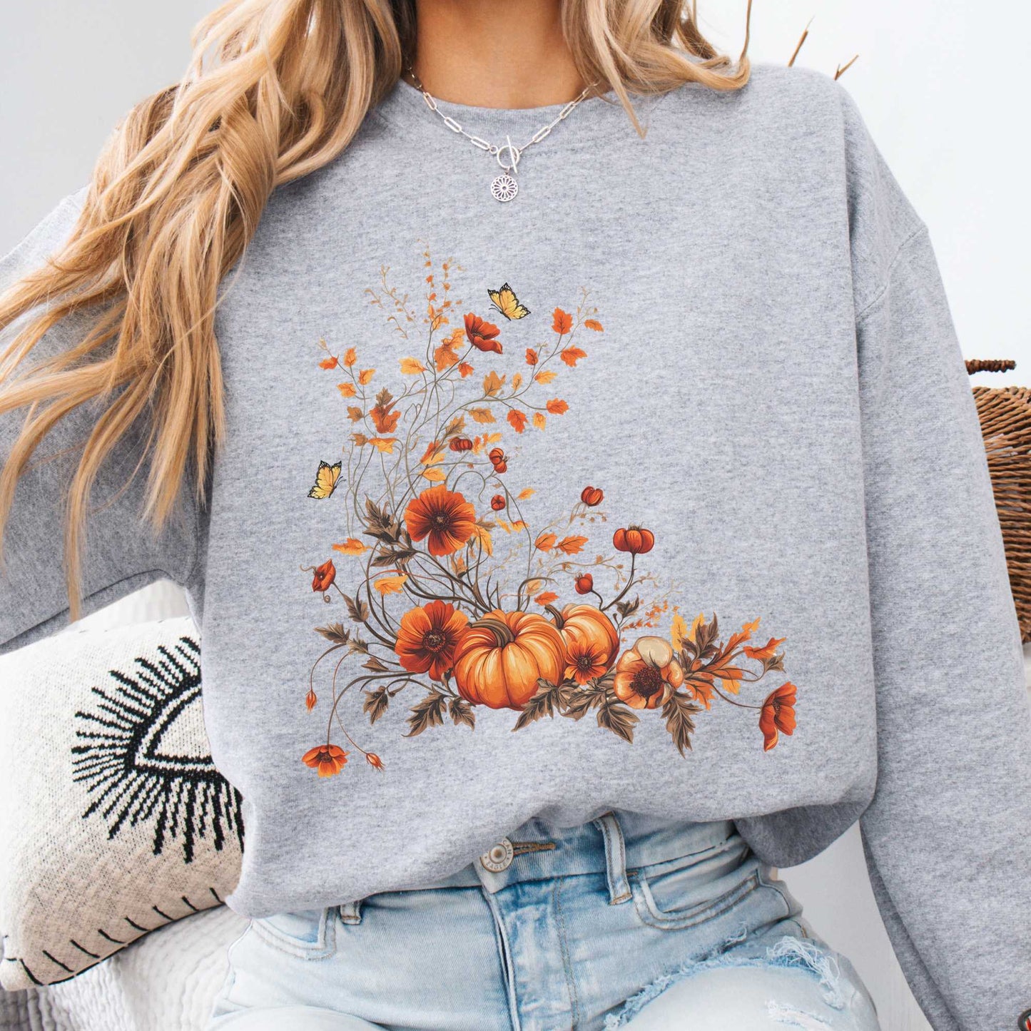 Sweatshirt Fall Floral Pumpkin Sweatshirt The Mystic Eden