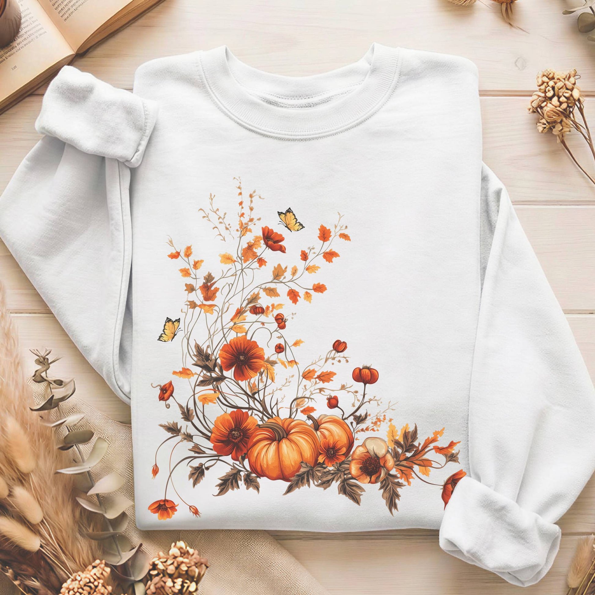 Sweatshirt White / S Fall Floral Pumpkin Sweatshirt The Mystic Eden