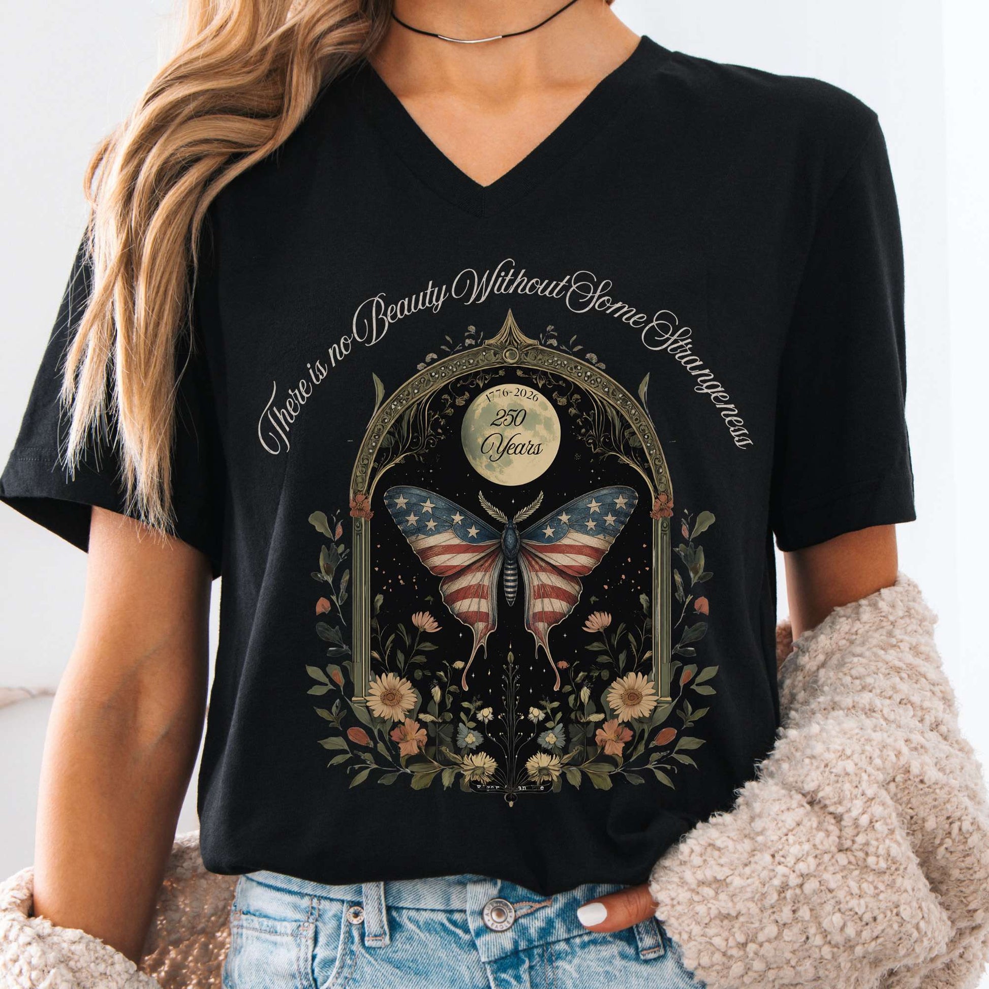 V-neck Black / S There Is No Beauty Without Some Strangeness America 250 V-Neck The Mystic Eden