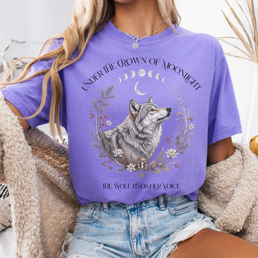 T-Shirt Violet / S Under the Crown of Moonlight Wolf T-Shirt The Mystic Eden