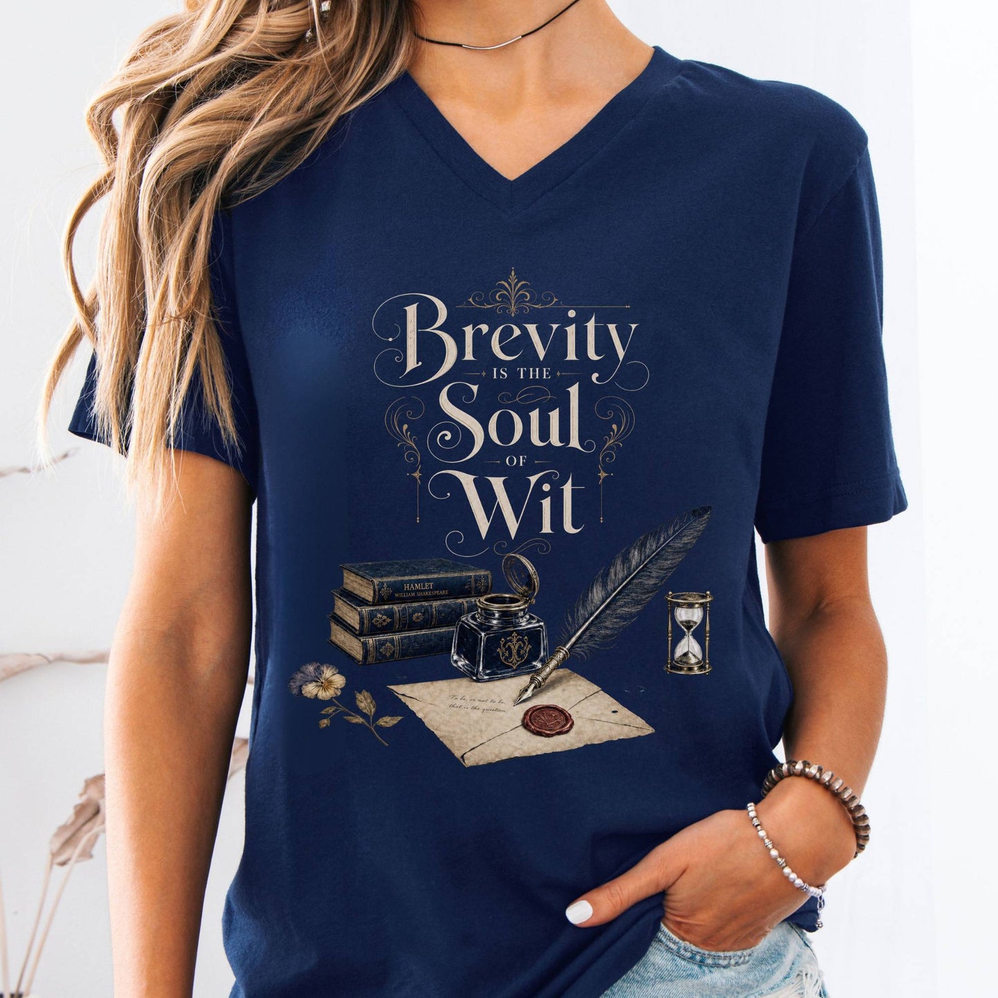 V-neck Navy / S Brevity Is the Soul of Wit Shakespeare Literary V-Neck The Mystic Eden