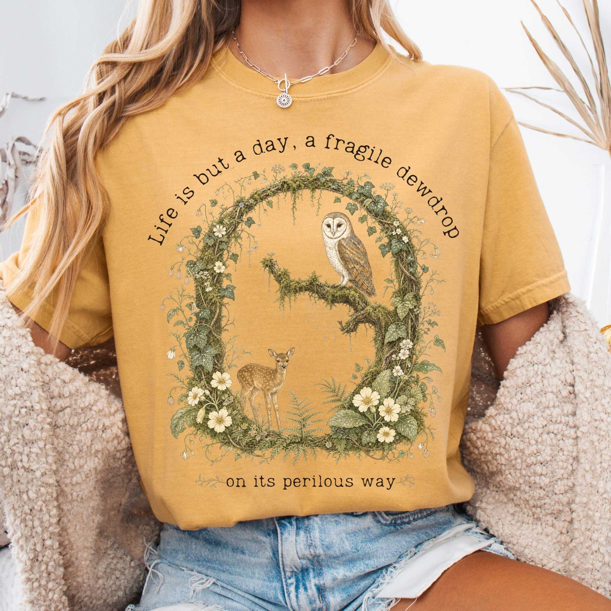 T-Shirt Mustard / S Life Is But a Day, a Fragile Dewdrop John Keats T-Shirt The Mystic Eden