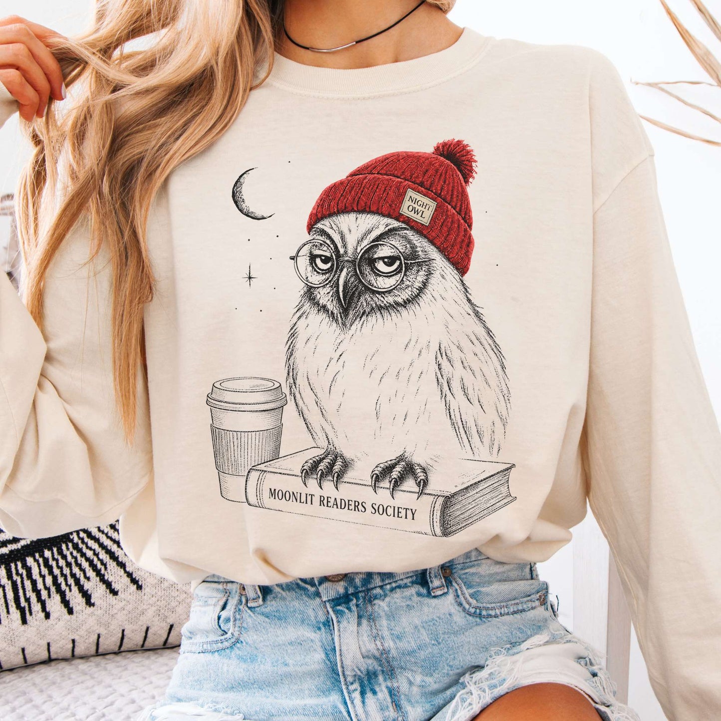 Long-sleeve Ivory / S Moonlit Readers Society Night Owl Long Sleeve The Mystic Eden
