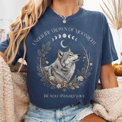 T-Shirt Denim / S Under the Crown of Moonlight Wolf T-Shirt The Mystic Eden