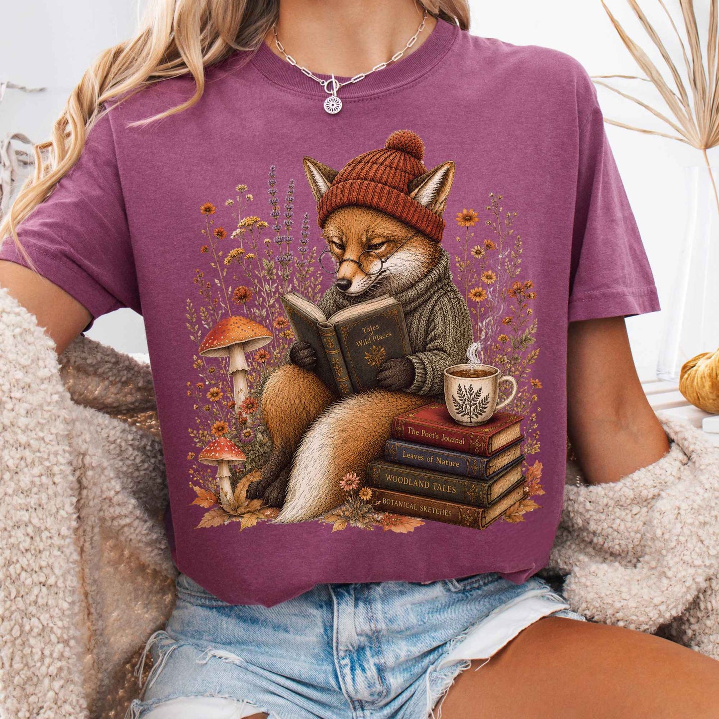 T-Shirt Berry / S The Woodland Reader Fox T-Shirt The Mystic Eden