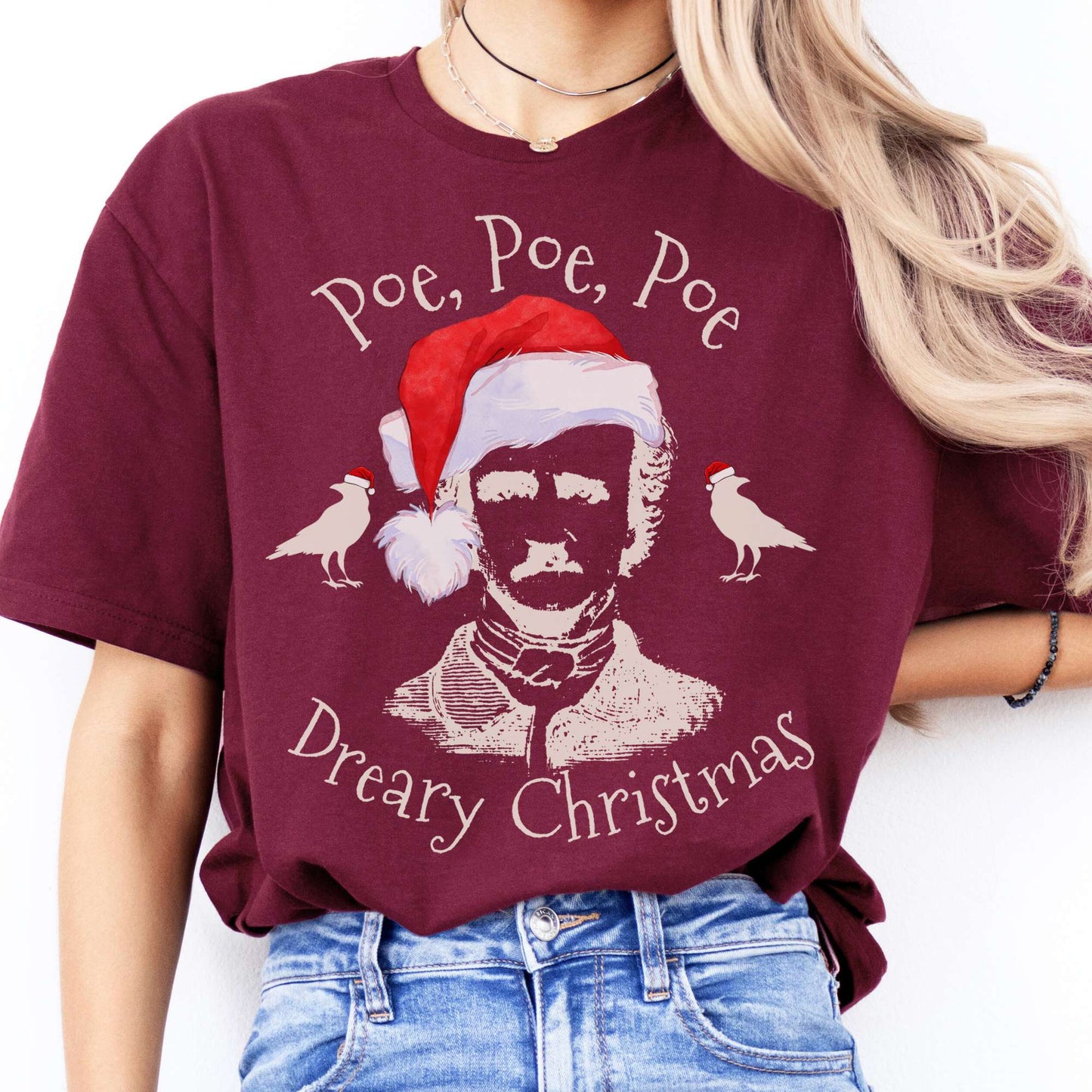 T-Shirts Poe, Poe, Poe Dreary Christmas T-Shirt The Mystic Eden