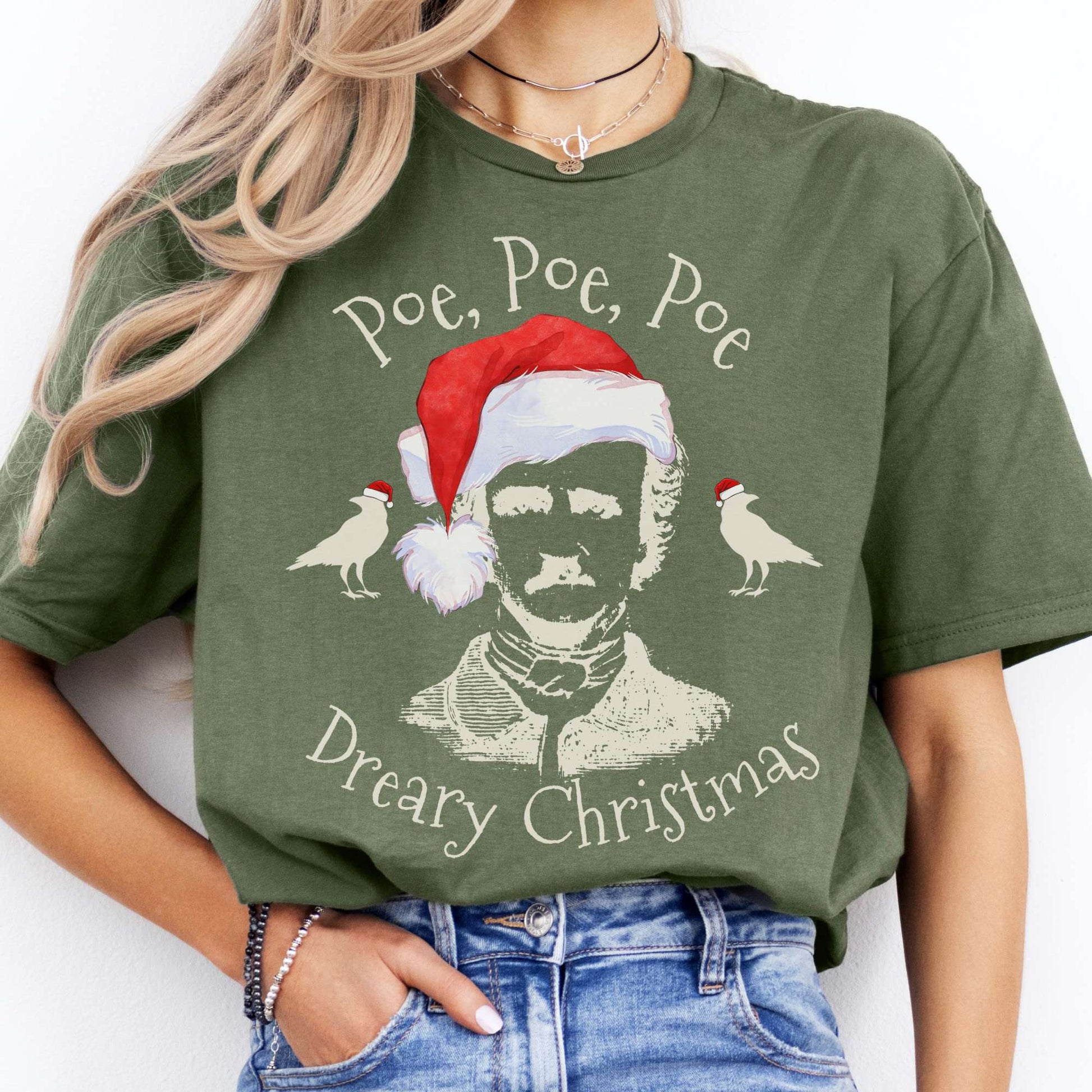 T-Shirts Poe, Poe, Poe Dreary Christmas T-Shirt The Mystic Eden