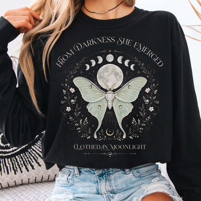 Long-sleeve Black / S From Darkness She Emerged Clothed in Moonlight Long Sleeve The Mystic Eden