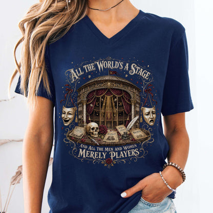 V-neck Navy / S All the World's a Stage Shakespeare V-Neck The Mystic Eden