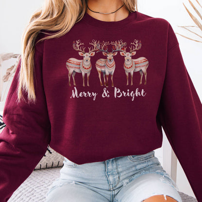 Sweatshirt Merry and Bright Reindeer Christmas Sweatshirt The Mystic Eden