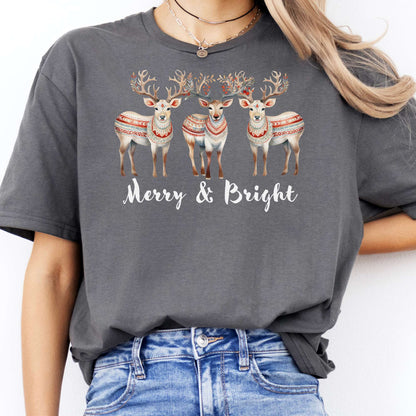 T-Shirts Merry and Bright Reindeer Christmas T-Shirt The Mystic Eden