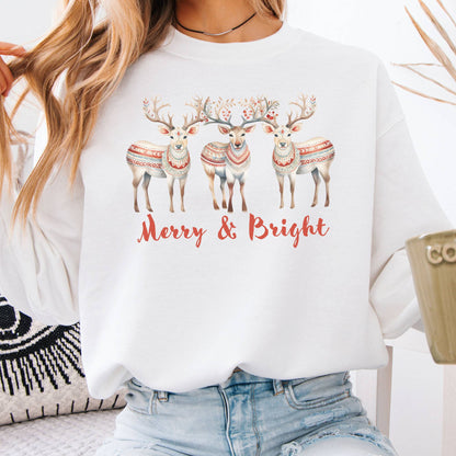 Sweatshirt Merry and Bright Reindeer Christmas Sweatshirt The Mystic Eden