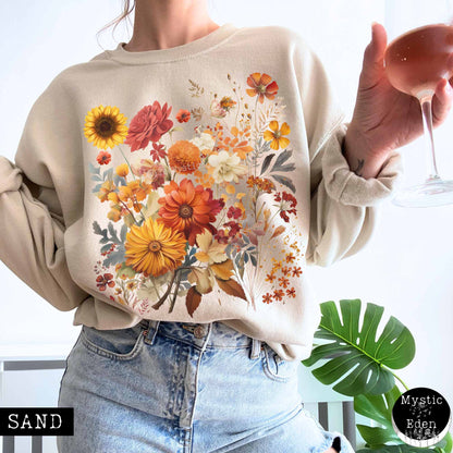 Vintage cottagecore fall aesthetic floral sweatshirt