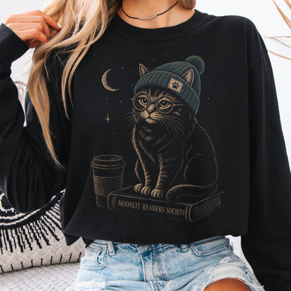 Long-sleeve Black / S Moonlit Readers Society Cat Long Sleeve The Mystic Eden